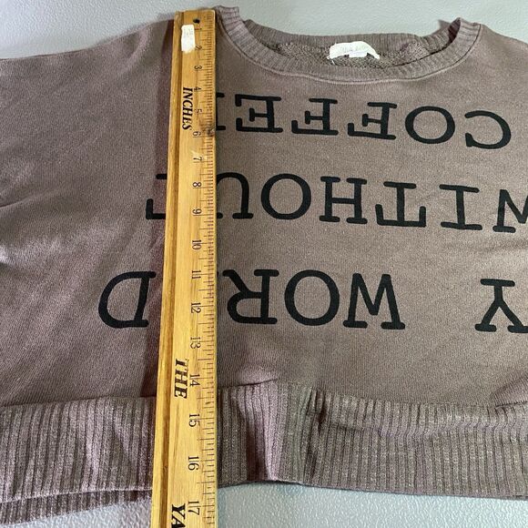 NWT TAYLOR & SAGE Cropped Sweatshirt Long Peasant Sleeve Coffee Womens M Brown - Picture 5 of 10